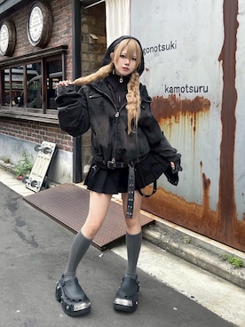 「アイテム（デニムジャケット）」を使った、Never mind the XU / Chikashitsu+さん（レディース・153cm）の秋コーディネート