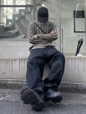 「Chikashitsu +（チカシツプラス）のアイテム（パンツ）」を使った、Never mind the XU / Chikashitsu+さん（メンズ・180cm）の冬コーディネート