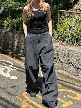 「Chikashitsu +（チカシツプラス）のアイテム（キャミソール）」を使った、Never mind the XU / Chikashitsu+さん（レディース・168cm）の春コーディネート