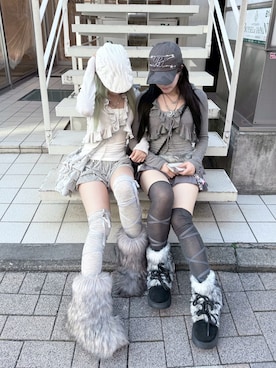 「アイテム（レッグウェア）」を使った、Never mind the XU / Chikashitsu+さん（レディース・163cm）の秋コーディネート