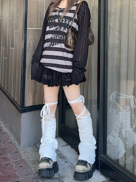 「アイテム（レッグウォーマー）」を使った、Never mind the XU / Chikashitsu+さん（レディース・154cm）の夏コーディネート