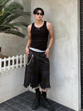 「アイテム（タンクトップ）」を使った、Never mind the XU / Chikashitsu+さん（骨格ナチュラル・メンズ・175cm）の冬コーディネート