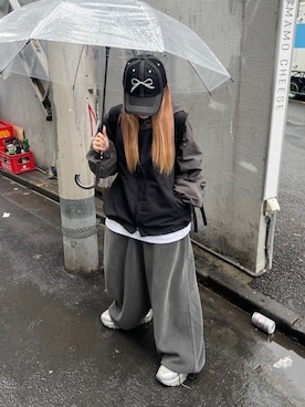 「ナイロンパーカー」｜「アイテム（キャップ）」を使った、Never mind the XU / Chikashitsu+さん（レディース・152cm）の冬コーディネート