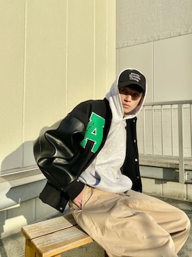 「NOMANUAL（NOMANUAL）のアイテム（帽子）」を使った、Never mind the XU / Chikashitsu+さん（メンズ・175cm）の冬コーディネート