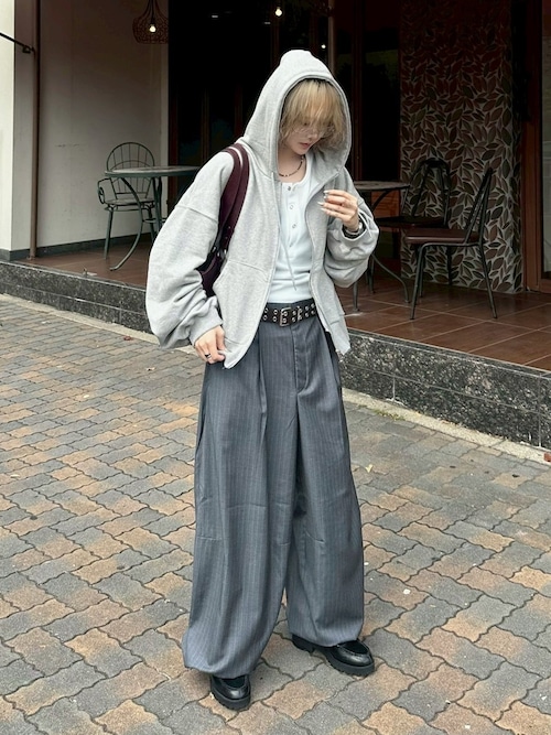 セール】【Chikashitsu +】draw cord stripe wide slacks