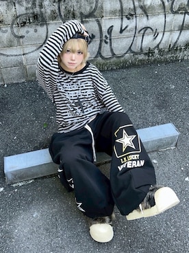 「アイテム（スウェットパンツ）」を使った、Never mind the XU / Chikashitsu+さん（レディース・153cm）の秋コーディネート