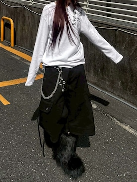 「Never mind the XU（ネバーマインドザエックスユー）の【Never mind the XU】waffle henley long sleeve / 【ネバーマインド ザ エックスユー】ワッフルヘンリー長袖Tシャツ（Tシャツ/カットソー、ホワイト系）」を使った、Never mind the XU / Chikashitsu+さん（メンズ・167cm）の春コーディネート