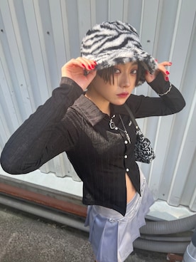 「CRANK（クランク）のアイテム（カーディガン/ボレロ）」を使った、Never mind the XU / Chikashitsu+さん（レディース・154cm）の春コーディネート