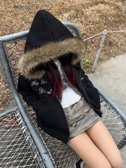 Never mind the XU】 fur zip up hoodie / 【ネバーマインド ザ