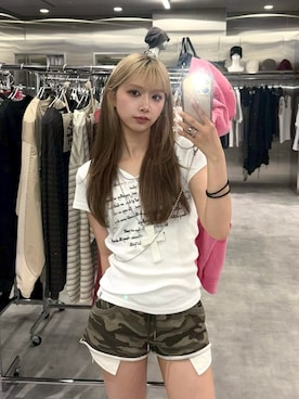 「迷彩パンツ」｜Never mind the XU / Chikashitsu+さん（レディース・153cm）の夏コーディネート