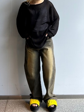 「Chikashitsu +（チカシツプラス）のアイテム（ニット/セーター）」を使った、Never mind the XU / Chikashitsu+さん（レディース・163cm）の夏コーディネート