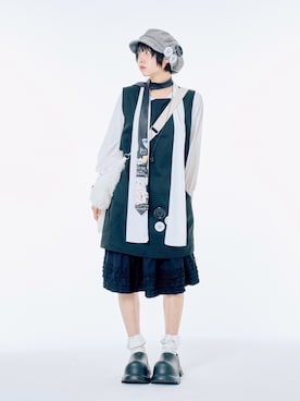 「アイテム（キャスケット）」を使った、Never mind the XU / Chikashitsu+さん（メンズ・166cm）の春コーディネート