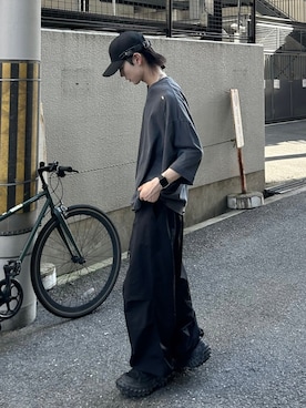 「Chikashitsu +（チカシツプラス）のアイテム（キャップ）」を使った、Never mind the XU / Chikashitsu+さん（メンズ・177cm）の夏コーディネート