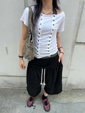 「Chikashitsu +（チカシツプラス）の【Chikashitsu + OaKS】Tildes Matching Bag / 【チカシツプラスオークス】ビンテージ風ショルダーバッグ（ショルダーバッグ、ベージュ系）」を使った、Never mind the XU / Chikashitsu+さん（メンズ・171cm）の夏コーディネート
