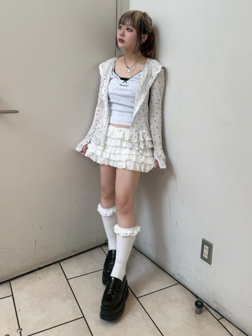 CRANK】DOT FRILL SHEER HOOD CARDIGAN（カーディガン/ボレロ