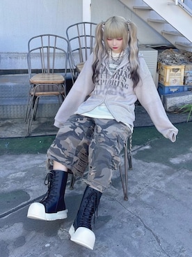 「アイテム（パーカー）」を使った、Never mind the XU / Chikashitsu+さん（メンズ・158cm）の夏コーディネート