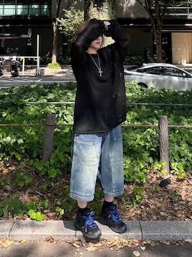 「Never mind the XU / Chikashitsu+（ネバーマインド ザ エックスユー / チカシツプラス）のアイテム（ネックレス）」を使った、Never mind the XU / Chikashitsu+さん（レディース・161cm）の夏コーディネート