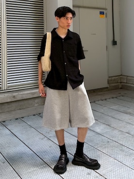 「アイテム（スウェットパンツ）」を使った、Never mind the XU / Chikashitsu+さん（メンズ・175cm）の夏コーディネート