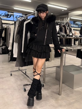 「アイテム（ライダースジャケット）」を使った、Never mind the XU / Chikashitsu+さん（レディース・153cm）の冬コーディネート