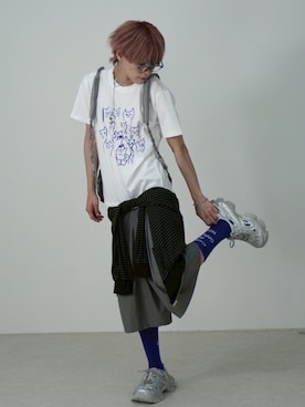 「Never mind the XU / Chikashitsu+（ネバーマインド ザ エックスユー / チカシツプラス）のアイテム」を使った、Never mind the XU / Chikashitsu+さん（メンズ・176cm）の夏コーディネート