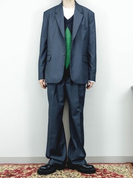 「Chikashitsu +（チカシツプラス）のアイテム（テーラードジャケット）」を使った、Never mind the XU / Chikashitsu+さん（メンズ・179cm）の秋コーディネート