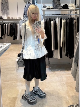 「BLACKPURPLE（ブラックパープル）のアイテム」を使った、Never mind the XU / Chikashitsu+さん（レディース・160cm）の秋コーディネート