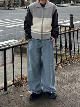 「ニットベスト」｜「アイテム（スウェット）」を使った、Never mind the XU / Chikashitsu+さん（レディース・161cm）の冬コーディネート
