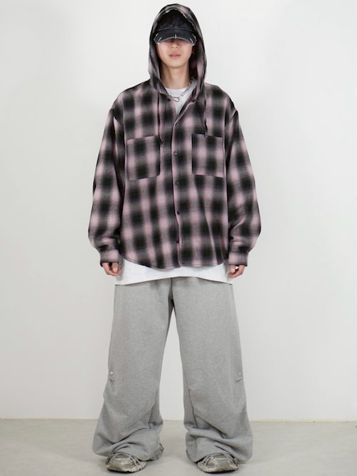 【Chikashitsu +】tartan check hooded shirt Chikashitsu +】tartan check hooded shirt / 【チカシツプラス