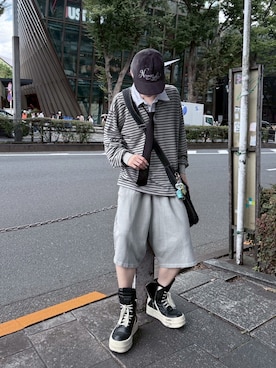 「アイテム（ポロシャツ）」を使った、Never mind the XU / Chikashitsu+さん（メンズ・183cm）の秋コーディネート