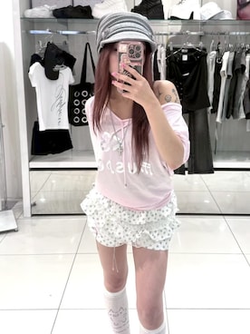 「NOT KNOWING（ノットノーイング）のアイテム」を使った、Never mind the XU / Chikashitsu+さん（レディース・153cm）の夏コーディネート