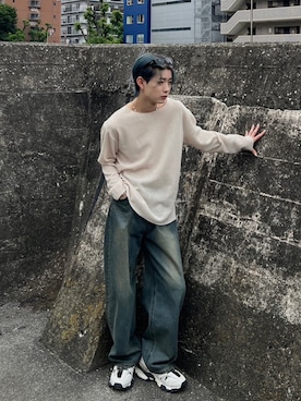 「Chikashitsu +（チカシツプラス）のアイテム（ニット/セーター）」を使った、Never mind the XU / Chikashitsu+さん（メンズ・177cm）の夏コーディネート