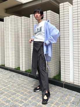 「Chikashitsu +（チカシツプラス）のアイテム（スラックス）」を使った、Never mind the XU / Chikashitsu+さん（レディース・163cm）の夏コーディネート