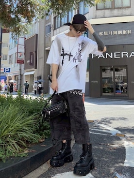 「アイテム（キャップ）」を使った、Never mind the XU / Chikashitsu+さん（メンズ・180cm）の夏コーディネート