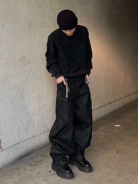 「Chikashitsu +（チカシツプラス）のアイテム（ニット/セーター）」を使った、Never mind the XU / Chikashitsu+さん（メンズ・177cm）の冬コーディネート
