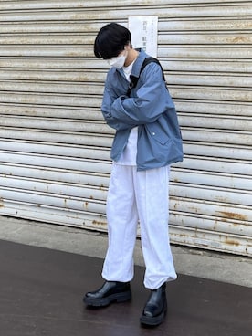 「Chikashitsu +（チカシツプラス）のアイテム（ブルゾン）」を使った、Never mind the XU / Chikashitsu+さん（メンズ・170cm）の春コーディネート