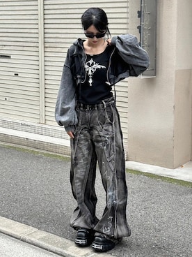 「アイテム（タンクトップ）」を使った、Never mind the XU / Chikashitsu+さん（レディース・161cm）の夏コーディネート