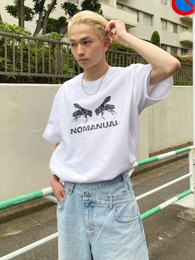 「NOMANUAL（NOMANUAL）のアイテム（トップス）」を使った、Never mind the XU / Chikashitsu+さん（メンズ・175cm）の夏コーディネート