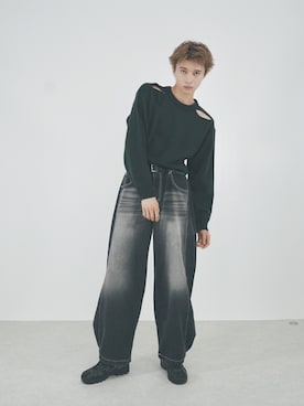 「Chikashitsu +（チカシツプラス）のアイテム（ニット/セーター）」を使った、Never mind the XU / Chikashitsu+さん（メンズ・181cm）の秋コーディネート