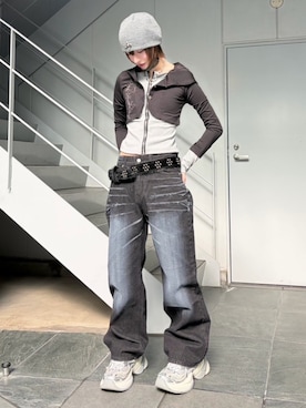 「SURGERY（サージェリー）のアイテム（帽子）」を使った、Never mind the XU / Chikashitsu+さん（レディース・172cm）の冬コーディネート