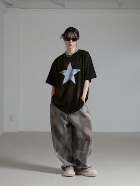 「アイテム（デニムパンツ）」を使った、Never mind the XU / Chikashitsu+さん（メンズ・178cm）の夏コーディネート