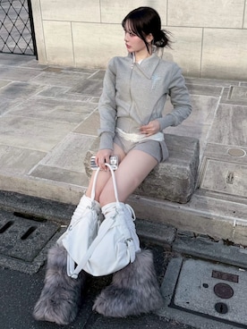 「Never mind the XU / Chikashitsu+（ネバーマインド ザ エックスユー / チカシツプラス）の【nmtc+】2way belt vintage shoulder Bag / 【エヌエムティーシープラス】ツーウェイベルトビンテージショルダーバッグ（ショルダーバッグ、ホワイト系）」を使った、Never mind the XU / Chikashitsu+さん（メンズ・167cm）の春コーディネート