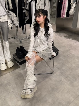 「アイテム（レッグウォーマー）」を使った、Never mind the XU / Chikashitsu+さん（レディース・153cm）の秋コーディネート