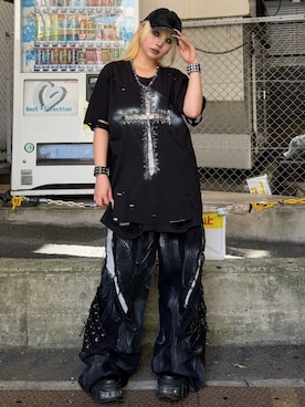 「XU（エックスユー）のアイテム」を使った、Never mind the XU / Chikashitsu+さん（レディース・154cm）の夏コーディネート