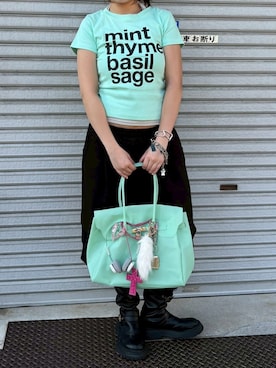 「Chikashitsu +（チカシツプラス）の【Chikashitsu +】jelly city bag / 【チカシツプラス】ジェリーシティトートバッグ（トートバッグ、グリーン系）」を使った、Never mind the XU / Chikashitsu+さん（メンズ・171cm）の夏コーディネート