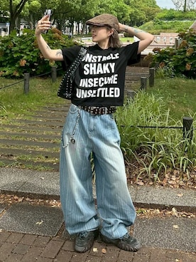 「アイテム（ハンチング/ベレー帽）」を使った、Never mind the XU / Chikashitsu+さん（レディース・165cm）の夏コーディネート