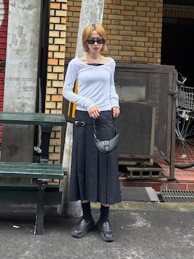 「Chikashitsu +（チカシツプラス）のアイテム（Tシャツ/カットソー）」を使った、Never mind the XU / Chikashitsu+さん（レディース・160cm）の夏コーディネート