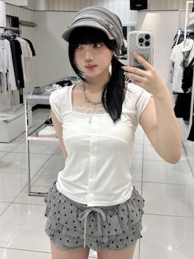 「NOT KNOWING（ノットノーイング）のアイテム」を使った、Never mind the XU / Chikashitsu+さん（レディース・151cm）の夏コーディネート