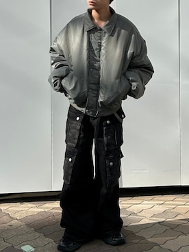 「Chikashitsu +（チカシツプラス）のアイテム（MA-1）」を使った、Never mind the XU / Chikashitsu+さん（メンズ・171cm）の秋コーディネート