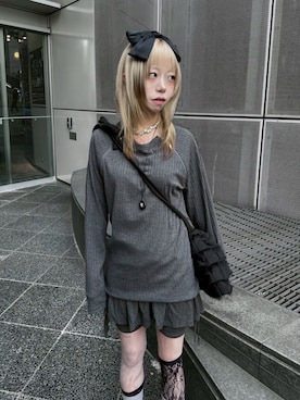 「Never mind the XU / Chikashitsu+（ネバーマインド ザ エックスユー / チカシツプラス）の【Nerd out XU】stone pendant / 【ナードアウトエックスユー】ストーンペンダントネックレス（ネックレス、ブラック系）」を使った、Never mind the XU / Chikashitsu+さん（レディース・157cm）の春コーディネート