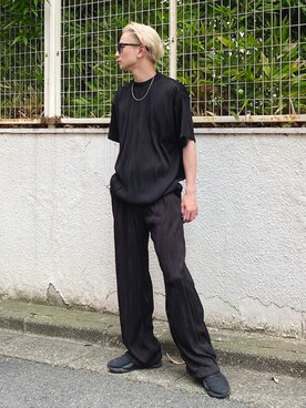 「Chikashitsu +（チカシツプラス）のアイテム（その他トップス）」を使った、Never mind the XU / Chikashitsu+さん（メンズ・175cm）の夏コーディネート